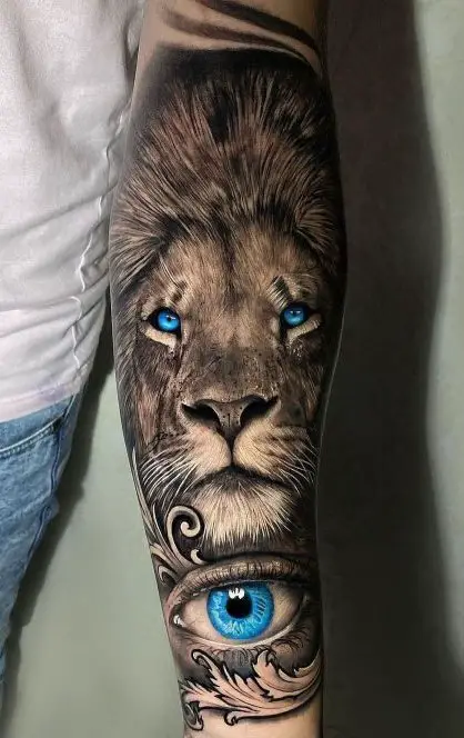 Three eye Lion with Blue eyes tattoo