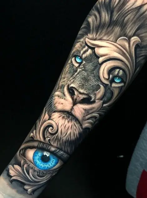 Lion with Blue eyes tattoo design