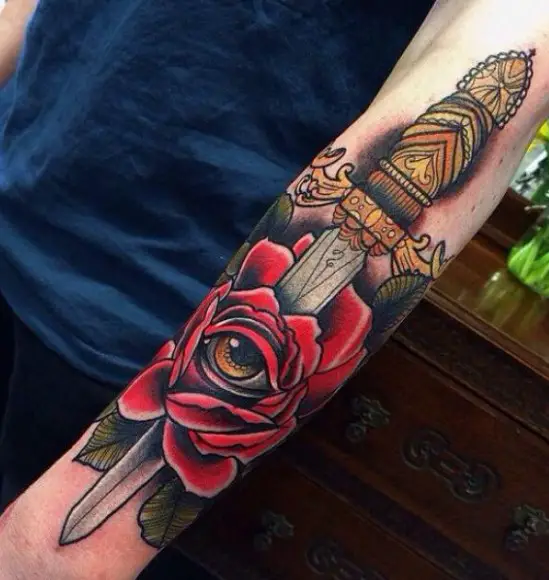 Dagger And Red Rose tattoo