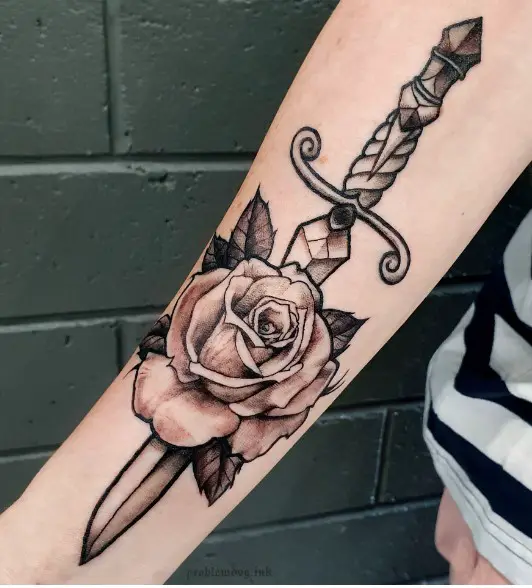 Dagger And Rose tattoo design