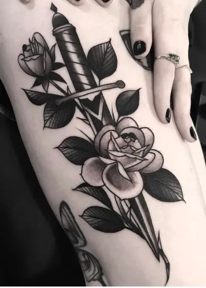 Dagger And Rose tattoo sleeve